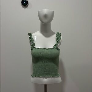 Aerie Green Smocked Tube Top With Ruffle Straps XS